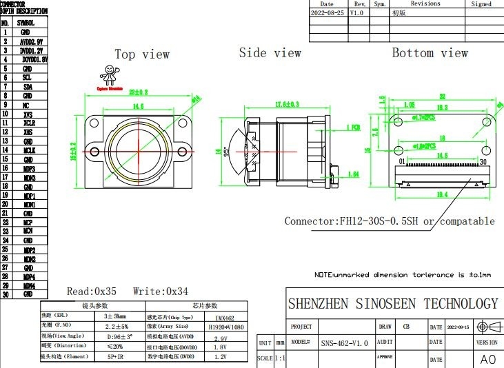 IMX462 Sensor HDR 120FPS MIPI Interface 1080P Camera Module For Action Camera